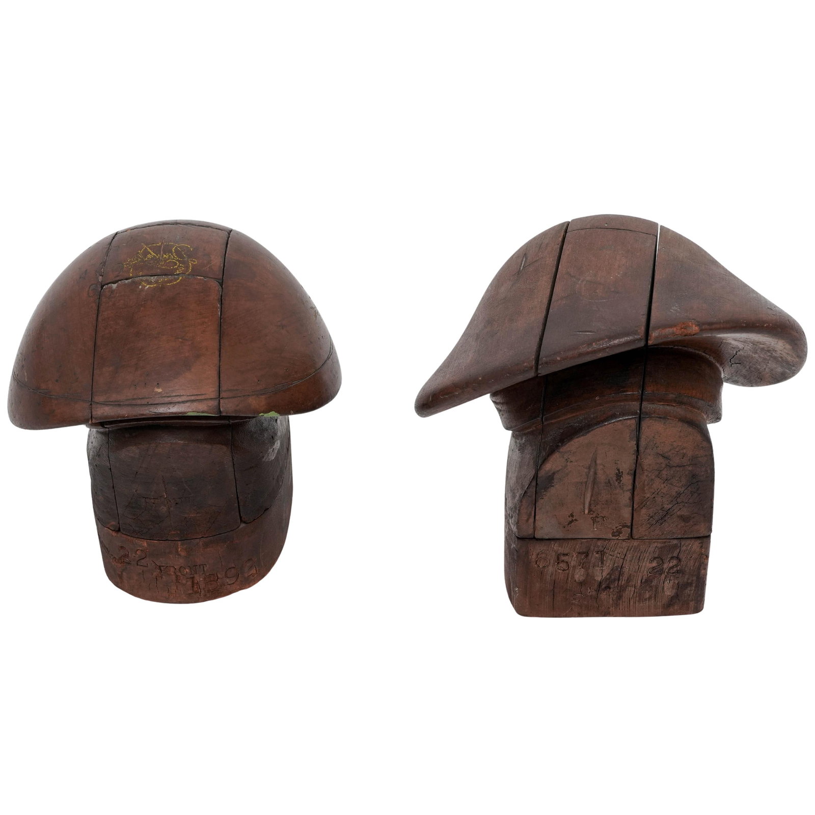 (2pc) Antique Millinery Puzzle Wooden Hat Blocks (1 of 16)