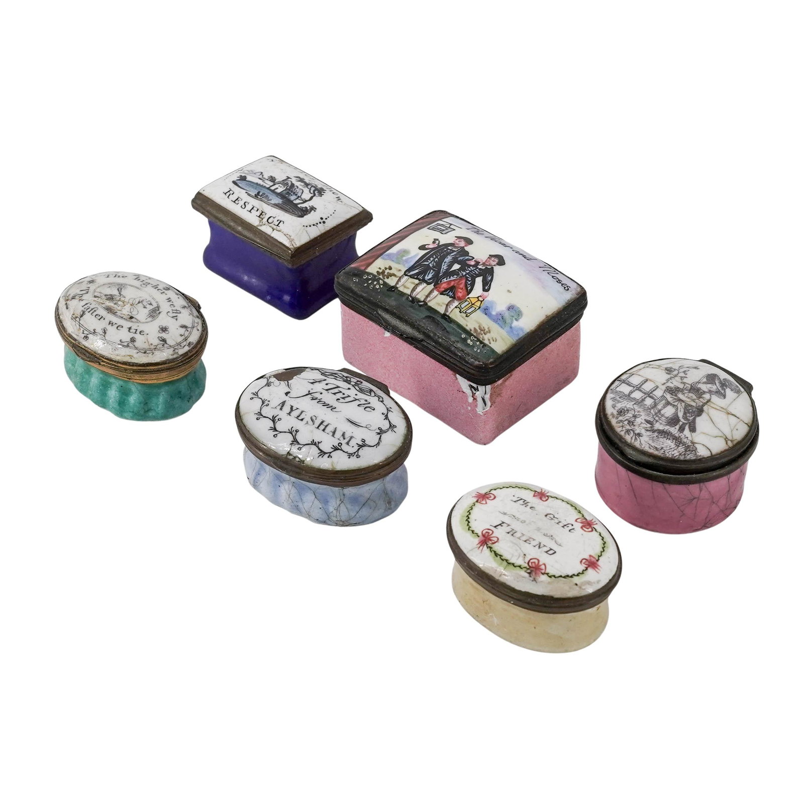 (6 pc) Bilston & Battersea English Porcelain Trinket Boxes (1 of 8)