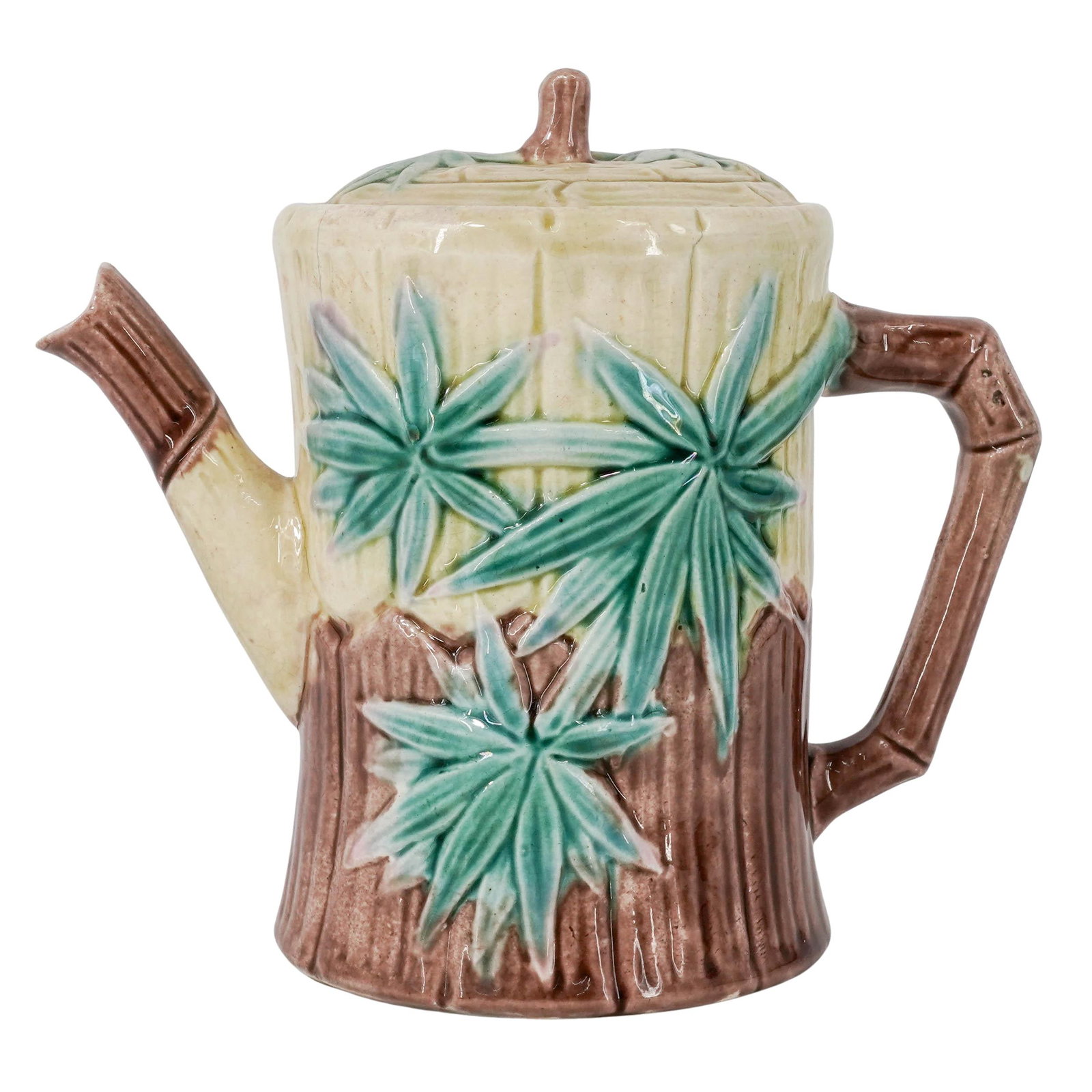 Antique Majolica Bamboo and Palm Leaf Pattern Teapot (1 of 8)