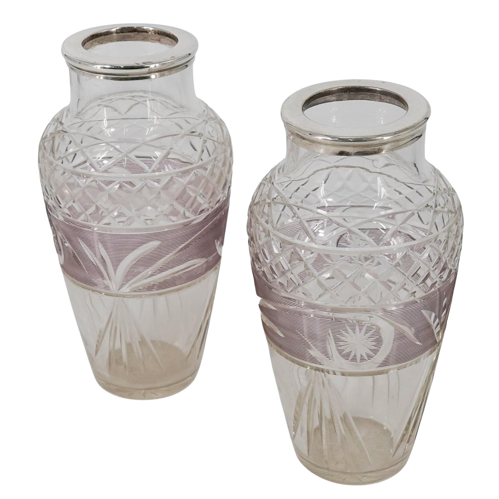 Pair of Antique G.E Walton & Co. Sterling Mounted Cut Crystal Vases (1 of 8)