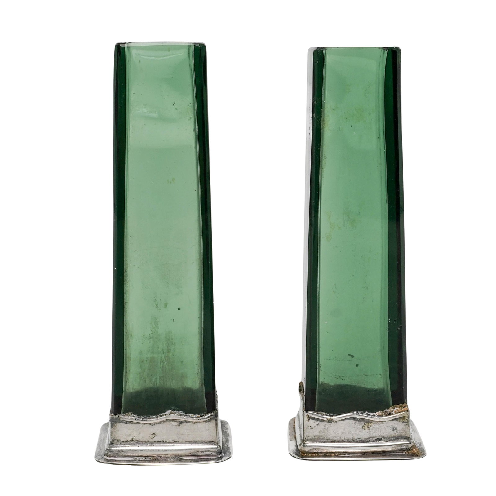 Pair Mid Century Silver Mounted Murano Glass Bud Vases (1 of 5)