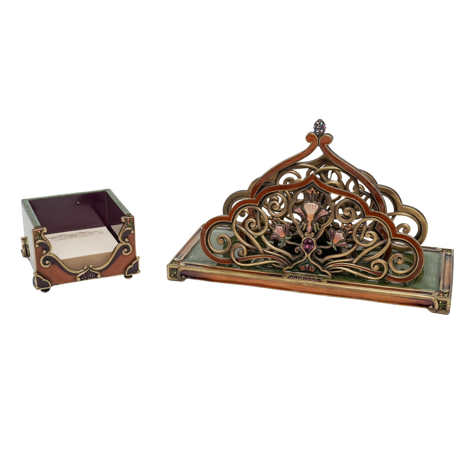 (2 Pc) Jay Strongwater Brass and Enamel Desk Set (1 of 6)
