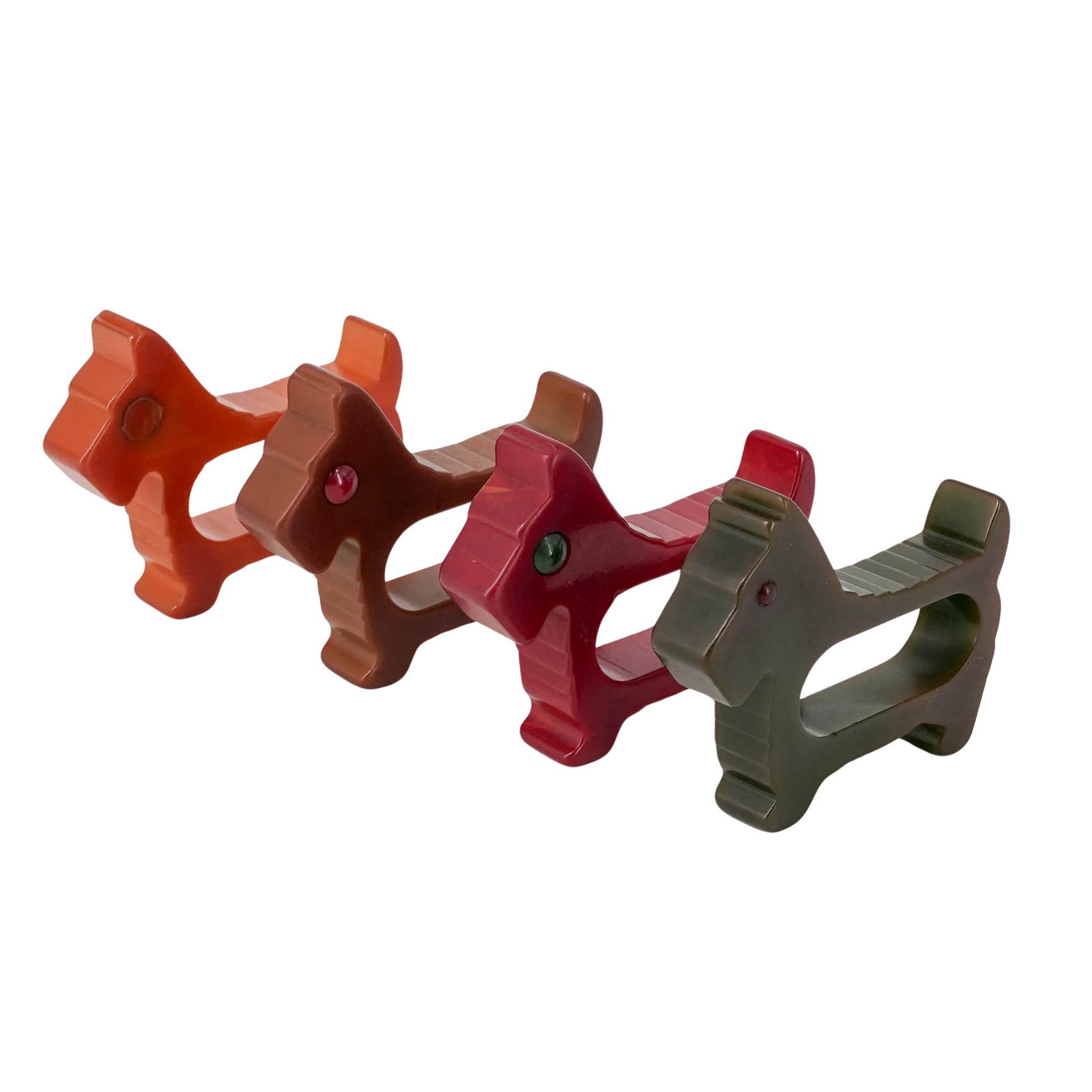(4 Pc) Antique Bakelite Scottie Dog Napkin Rings (1 of 3)