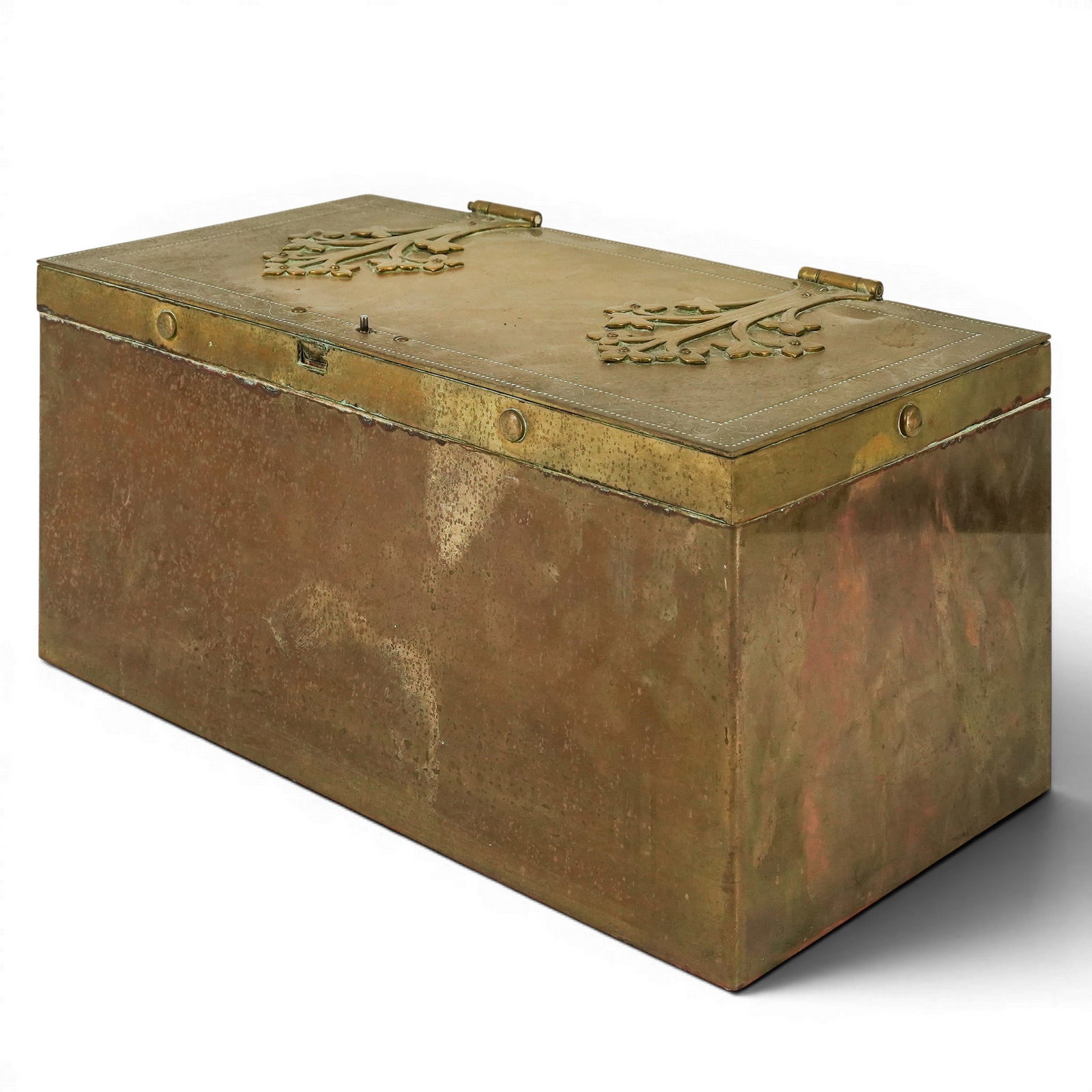 Antique Brass Clad Fireside Box: Antique Brass Clad Fireside Box 19th century Antique brass-clad wooden fireside box, historically used as a coal box, kindling container, or slipper chest. Provenance: Private New York, NY Estate. H
