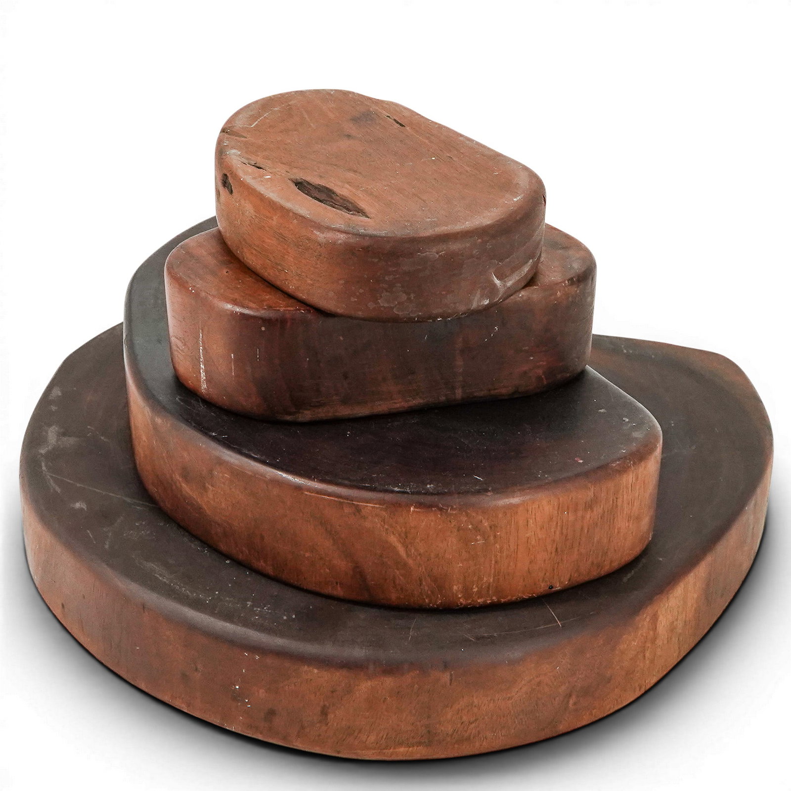 (4 pcs) Antique Wood Bases: (4 pcs) Antique Wood Bases 19th century A set of four antique wood bases. Various sizes. Provenance: Private New York, NY Estate Smallest H 1.5" x W 4.25" x L 6.75" Largest H 2.125" x W 11.5" x L 13"