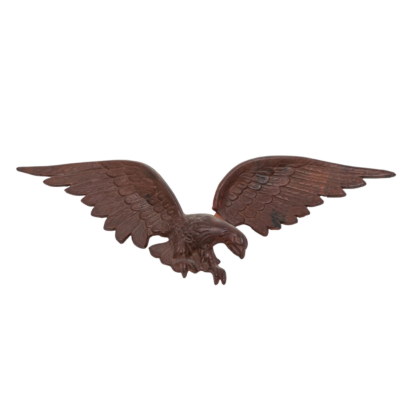 Vintage Federalist Cast Iron Eagle Wall Plaque: Vintage Federalist Cast Iron Eagle Wall Plaque Mid 20th Century, United States of America Vintage cast iron eagle wall plaque featuring a bold sculptural design with detailed featherwork and