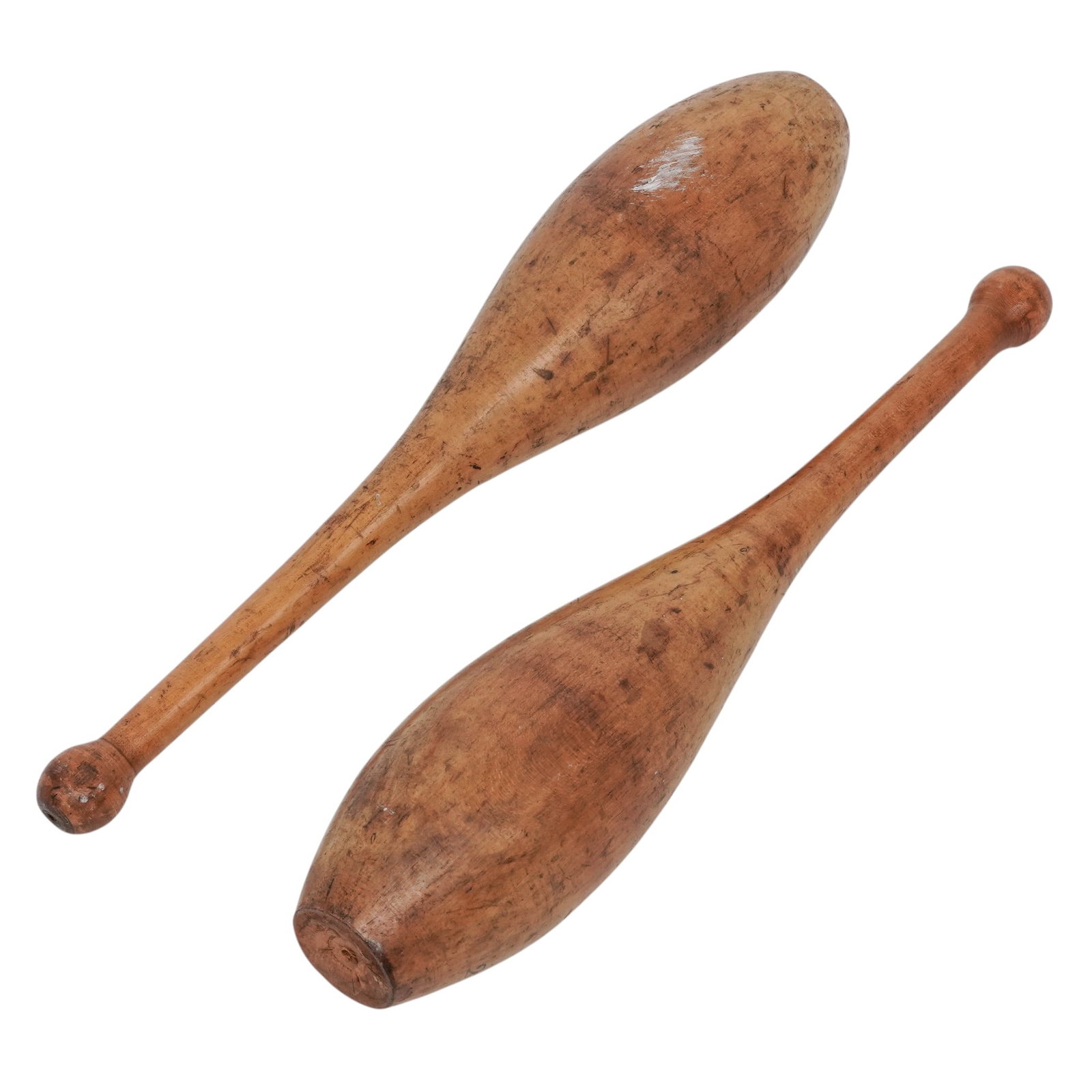 Pair Of Antique Wooden Juggling Clubs: Pair Of Antique Wooden Juggling Clubs Late 19th to early 20th Cent. While often called juggling clubs today, these teardrop-shaped wooden weights were primarily manufactured as exercise equipment for 