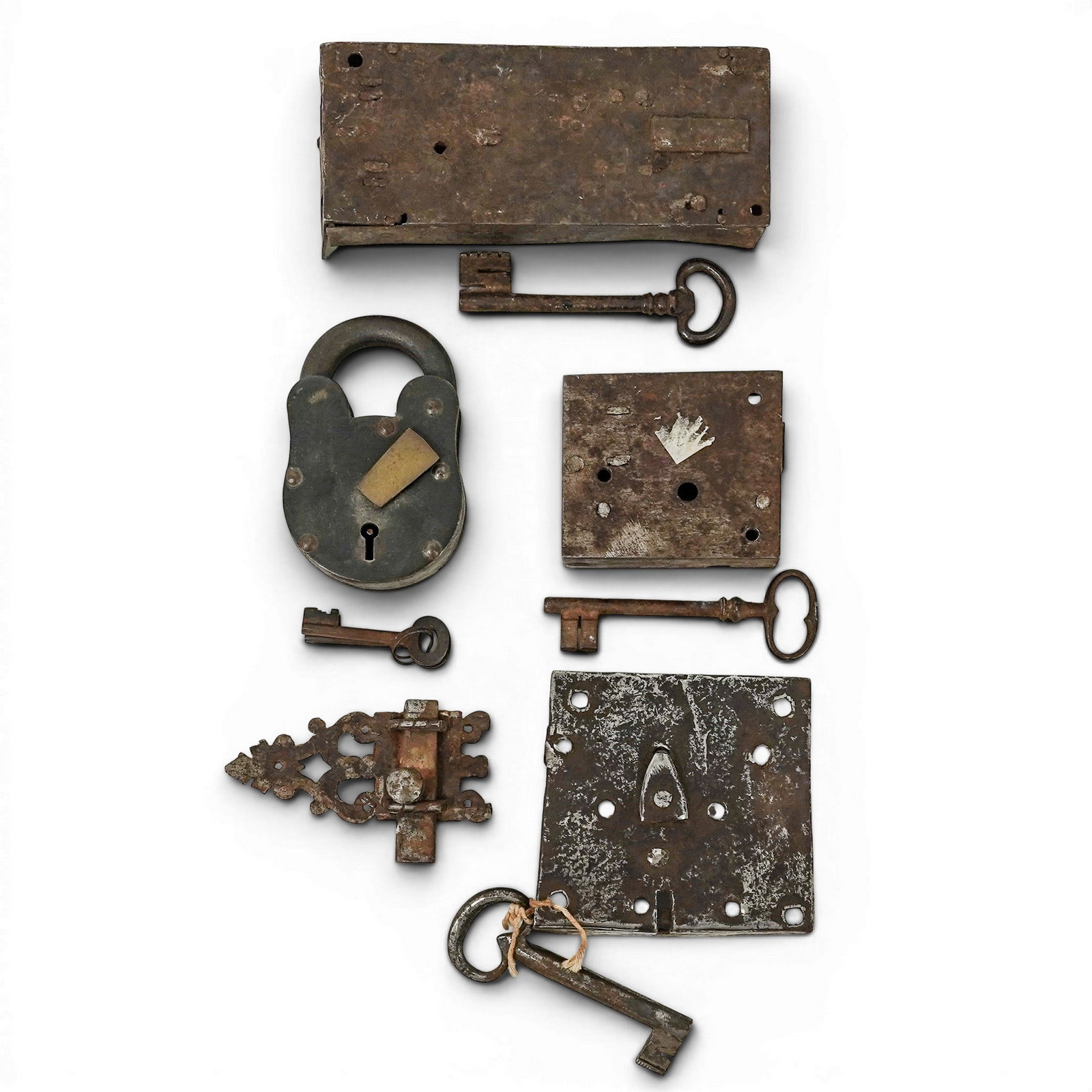 (6pc) Antique Iron Locks & Skeleton Keys Group (1 of 7)