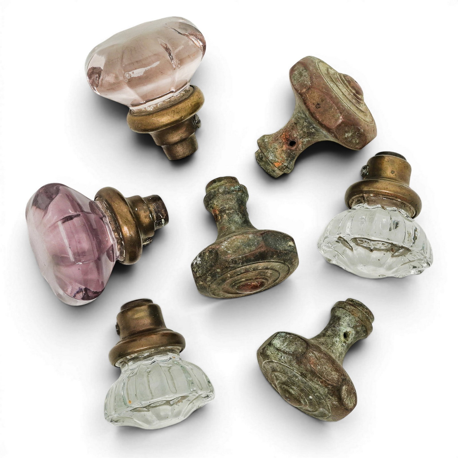 (7 Pc) Antique Brass and Glass Door Knobs (1 of 3)