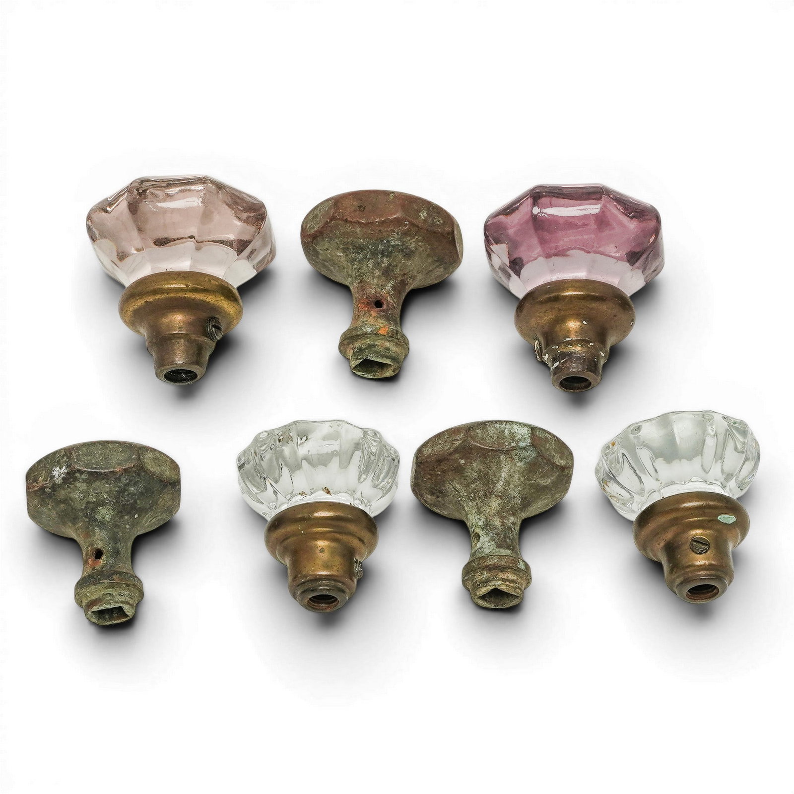 (7 Pc) Antique Brass and Glass Door Knobs - 2