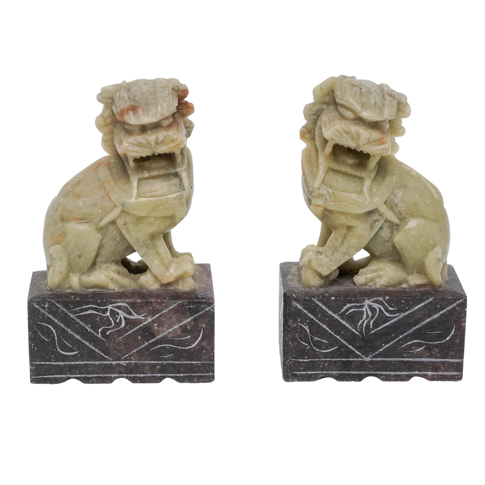 Pair Vintage Chinese Soapstone Carved Foo Dogs (1 of 5)