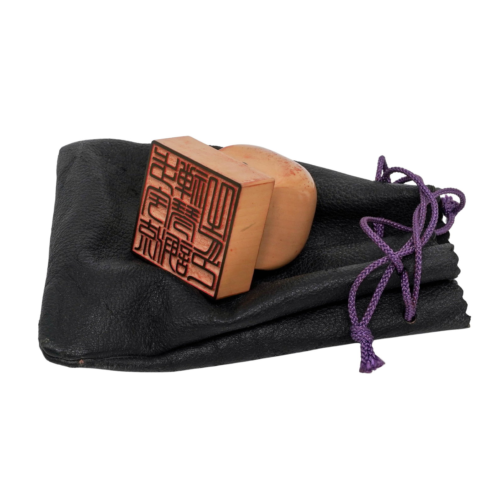 Chinese Taoist Shoushan Stone Seal In Leather Protective Pouch (1 of 5)