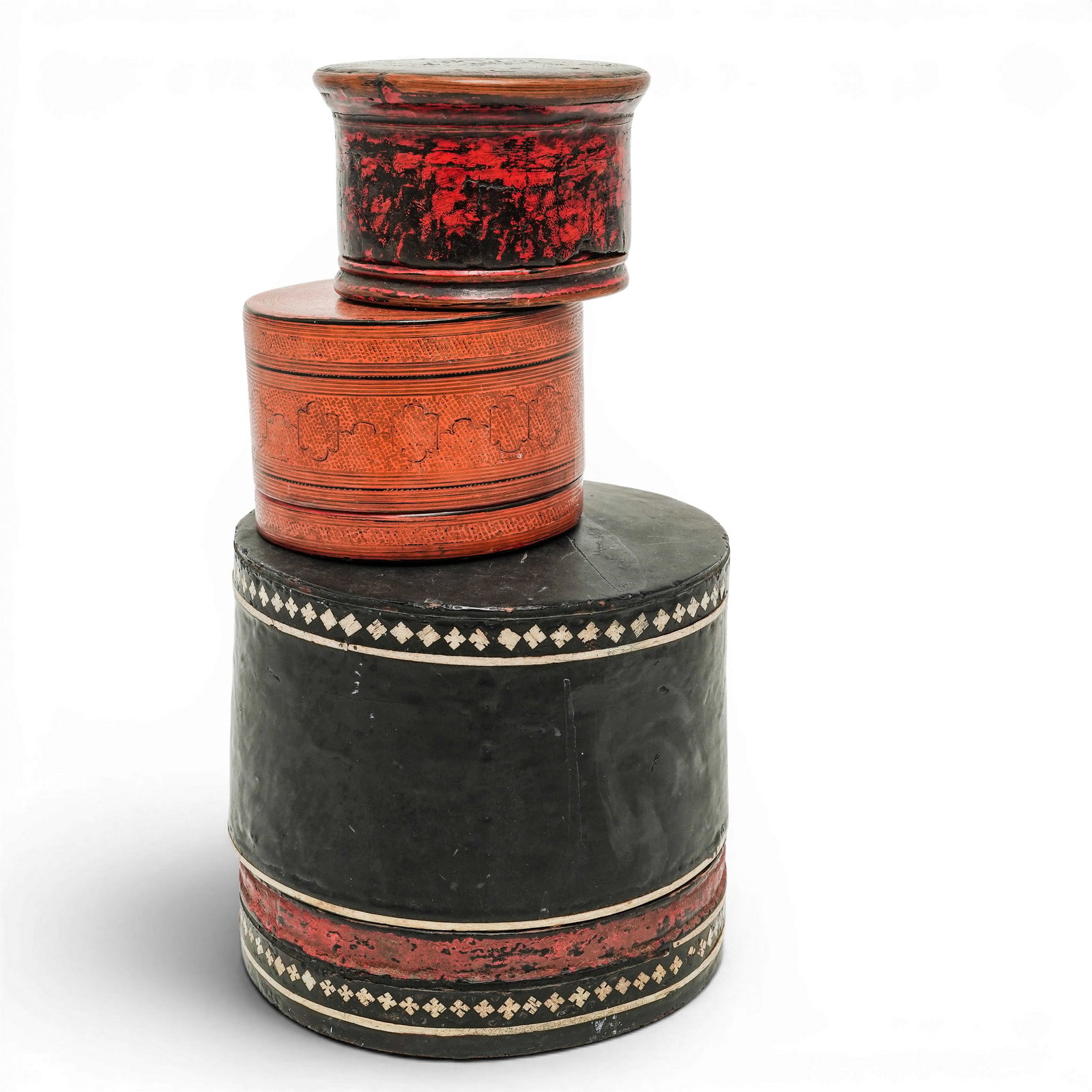 (5pc) Antique Burmese Lacquered Kun-it Boxes (1 of 6)