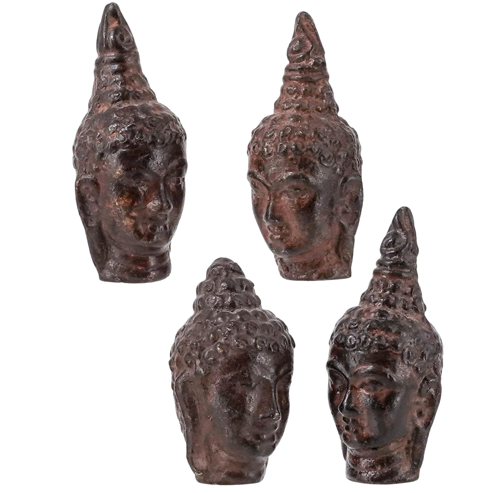 (4 Pc) Antique Southeast Asian Cast Bronze Miniature Buddha Heads (1 of 5)