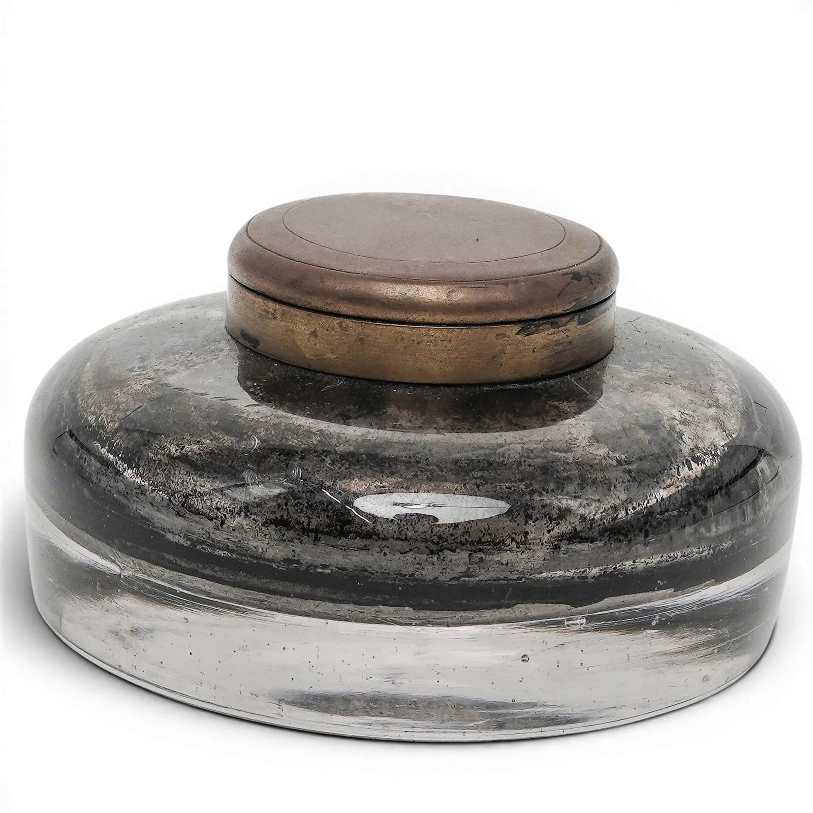 Large Glass & Brass "Ships Inkwell" (1 of 4)