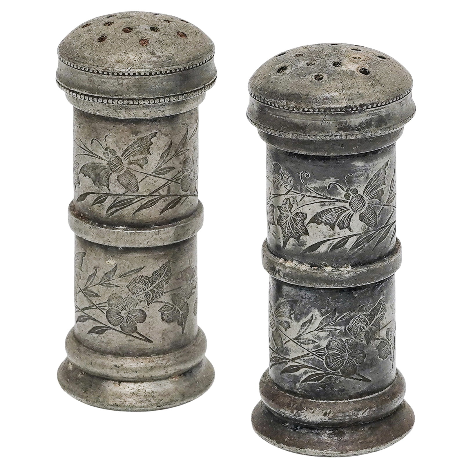Antique Victorian Pewter Salt & Pepper Shakers (1 of 4)