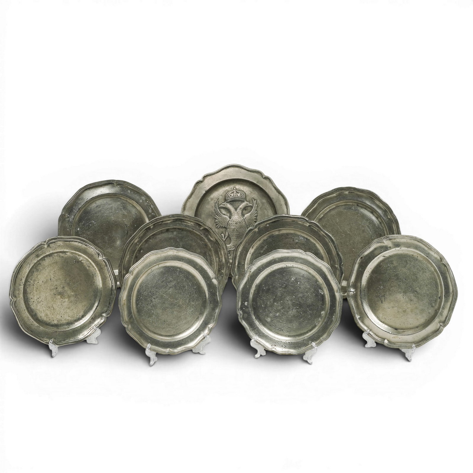 (9 pc) Antique European Pewter Plates (1 of 9)