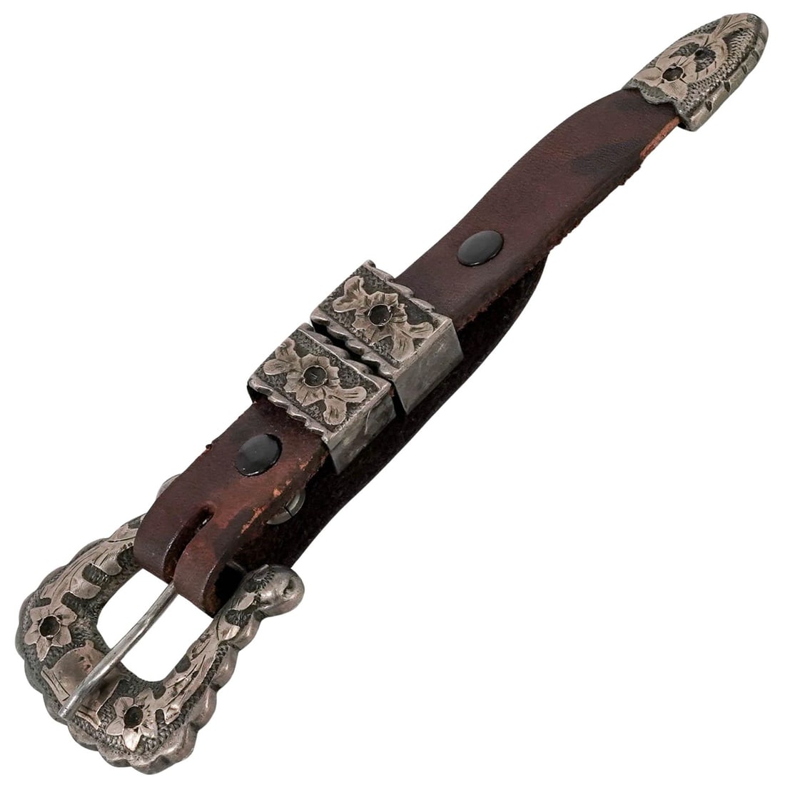 Mexican 925 Silver & Leather Ranger Belt Tip (1 of 7)