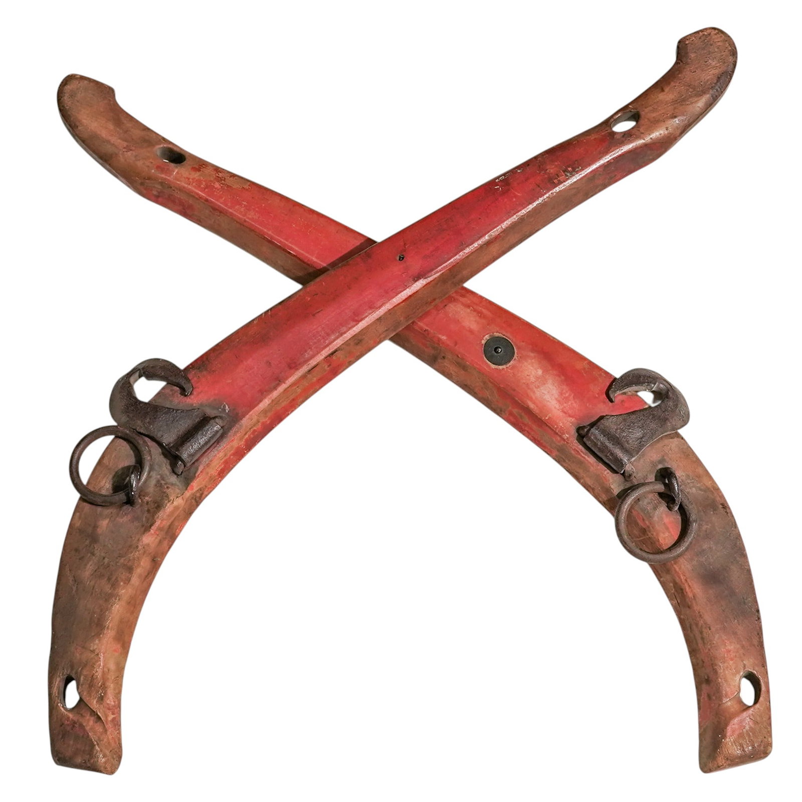 Pair W.C. Starr & Son Co. Antique Wooden Horse Hames: Pair W.C. Starr & Son Co. Antique Wooden Horse Hames c. 1866-1900, USA (2 pc) W.C. Starr & Son Co. matching pair of antique wooden horse hames, which are crucial structural components of a heavy