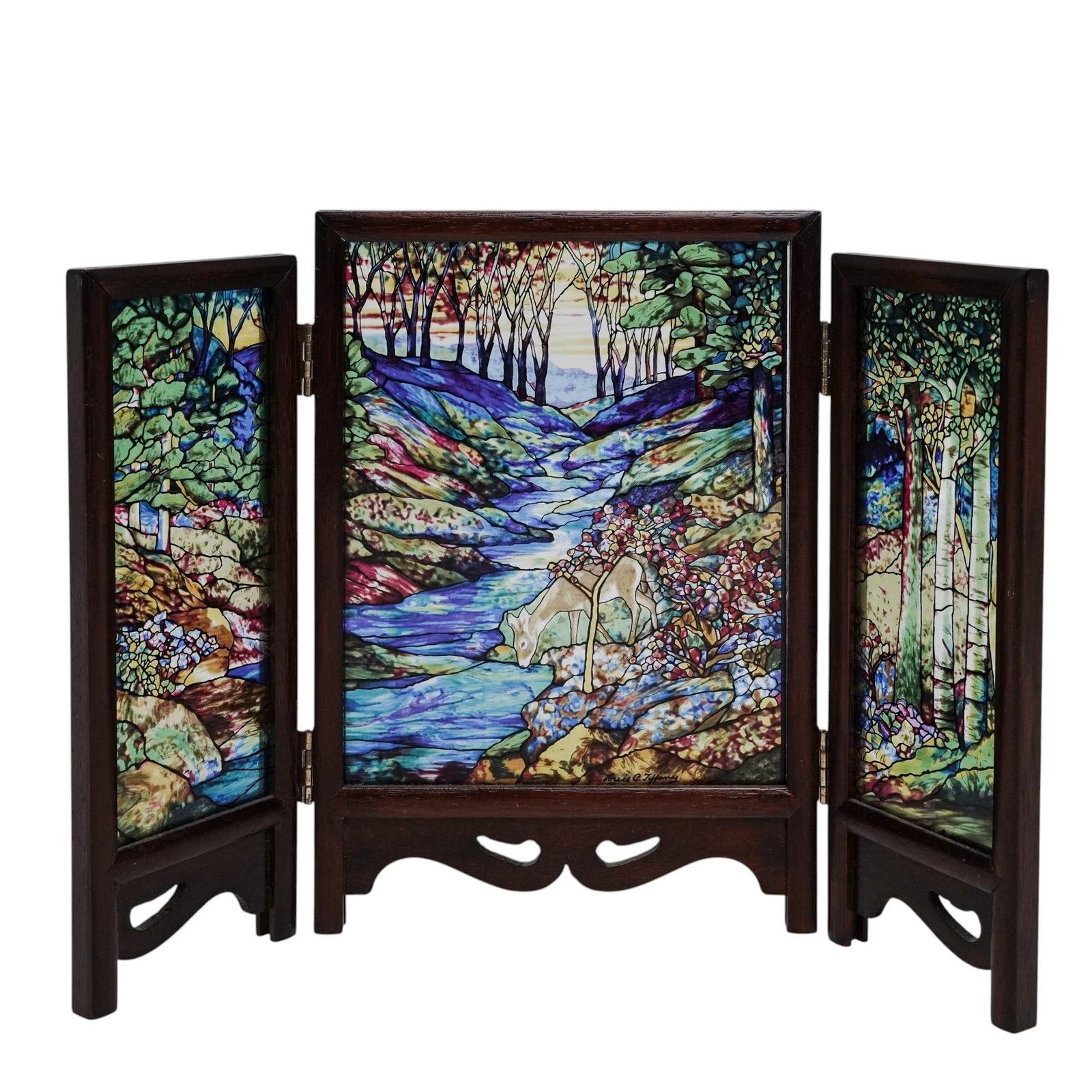 Glassmasters Louis C. Tiffany "The Fawn in the Woods" Stained Glass Triptych (1 of 6)