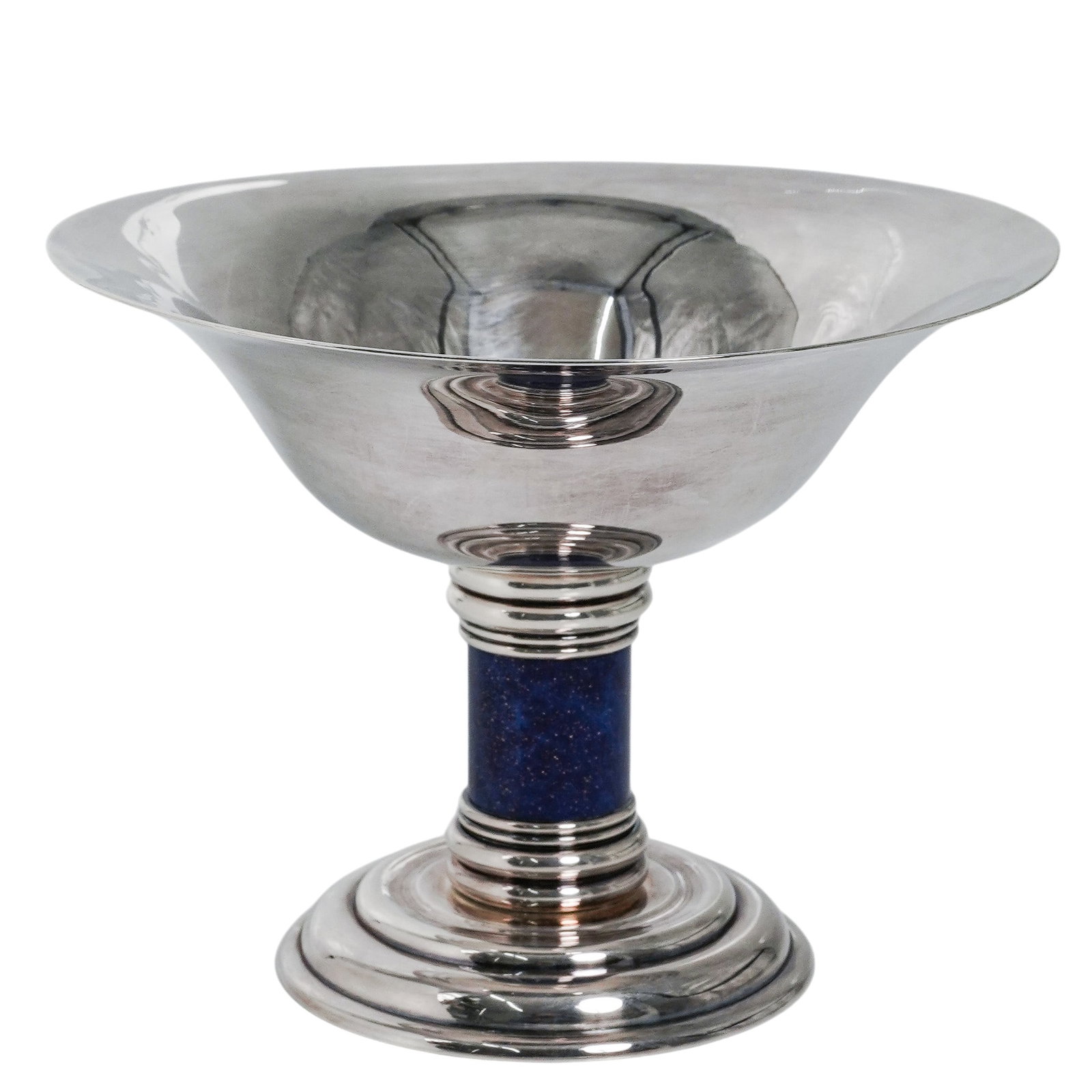 Jean Puiforcat (French, 1897-1945) Art Deco Silverplate & Faux Lapis Compote (1 of 4)