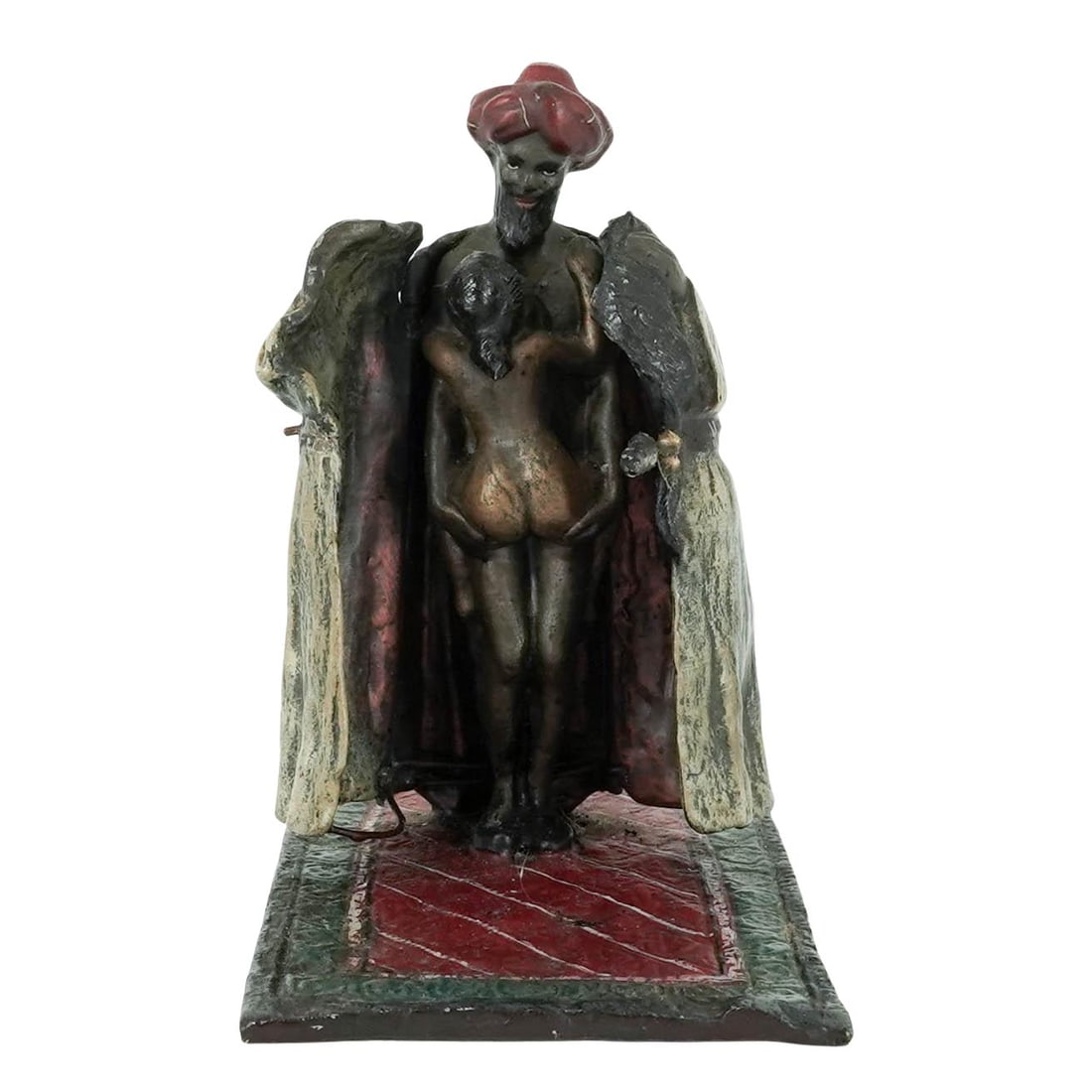 Franz Bergmann (Austrian, 1861- 936), Erotic Bronze Bedouin Figurine: Franz Bergmann (Austrian, 1861- 936), Erotic Bronze Bedouin Figurine Late 19th Century, Austria Polychrome cold-painted bronze depicting a standing Bedouin figure with concealed erotic subject matter,