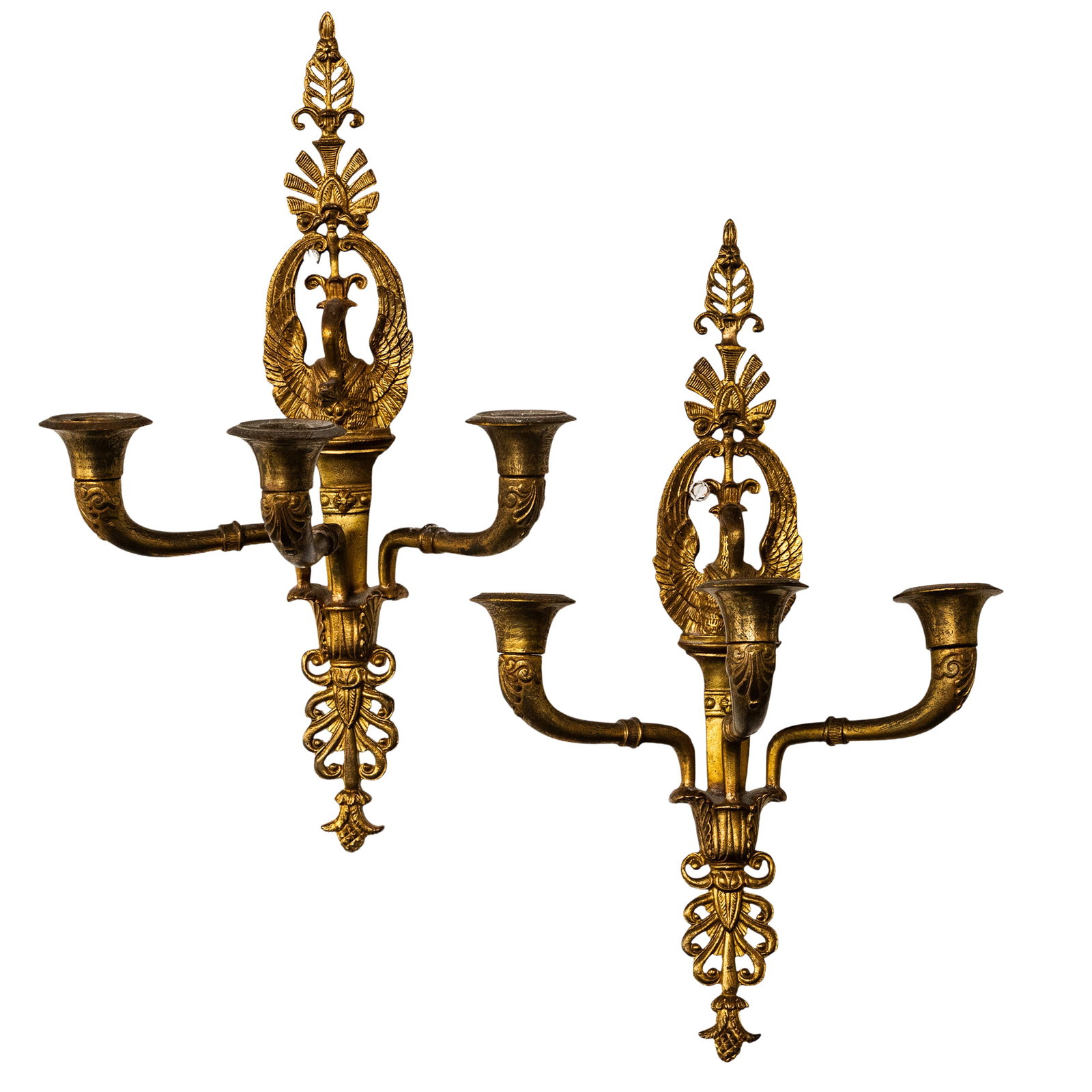 Pair of French Empire Gilt Bronze Swan Sconces (1 of 7)