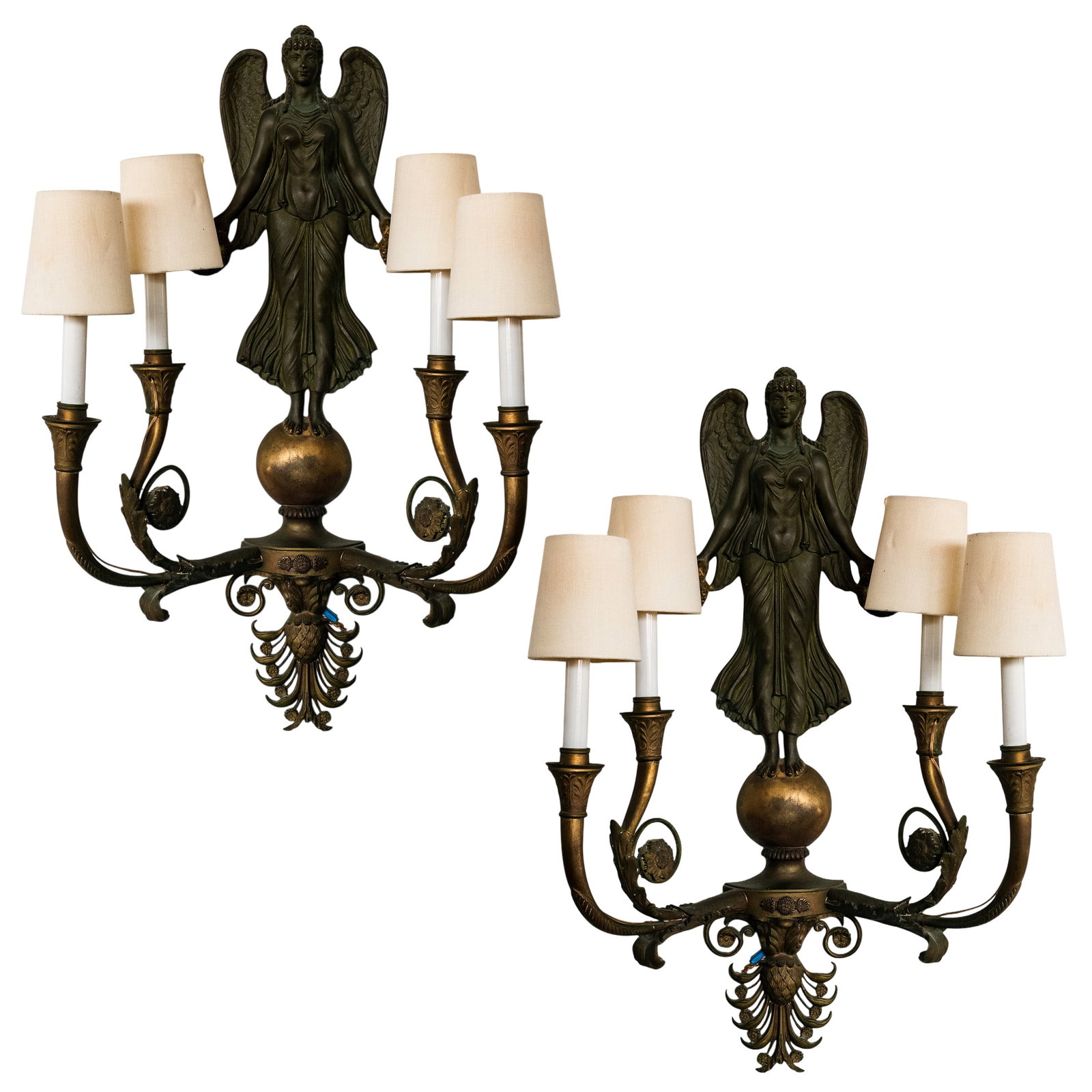 Pair of Patinated Bronze Angel Sconces (1 of 5)