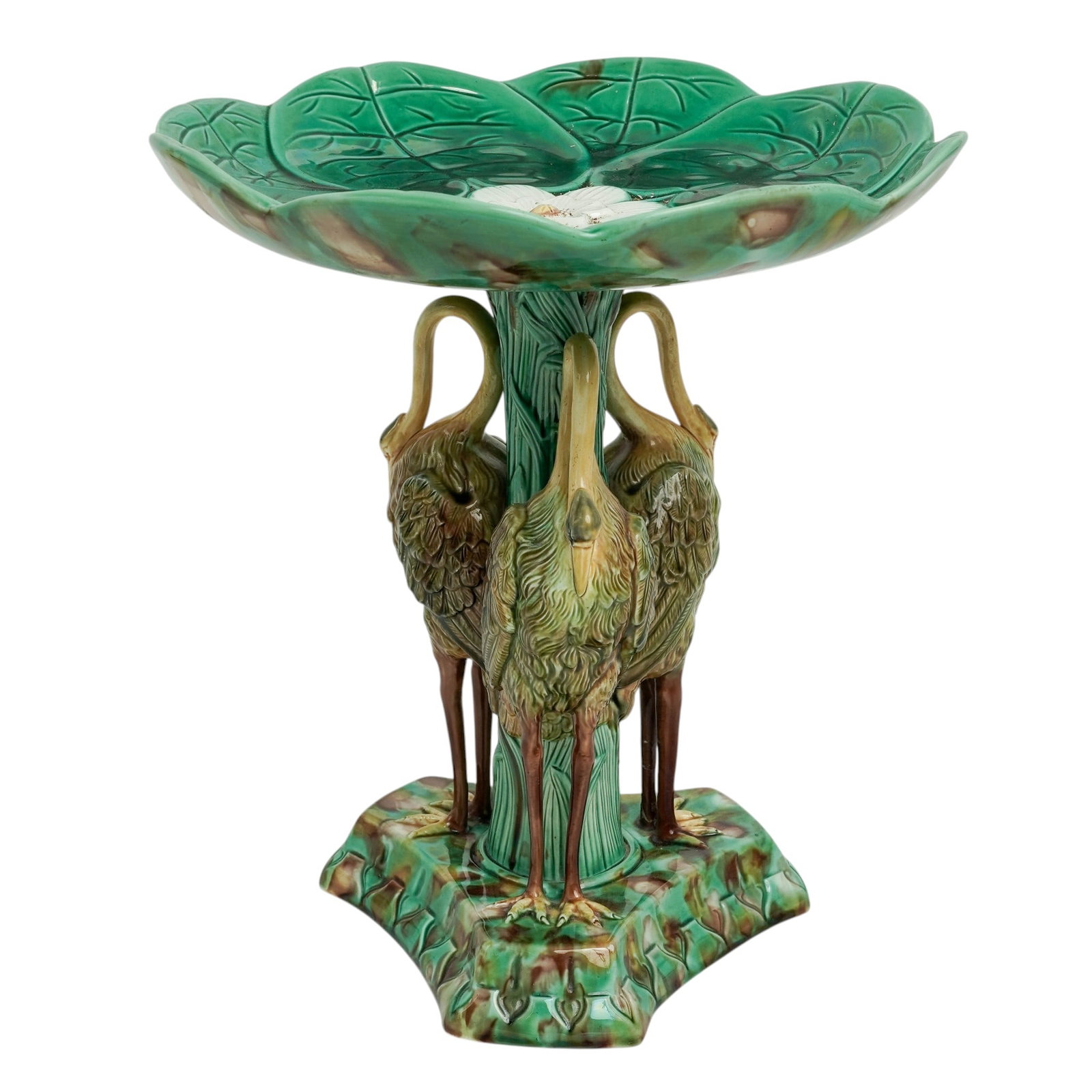 Antique English Majolica Lily Pad & Heron Tazza (1 of 11)