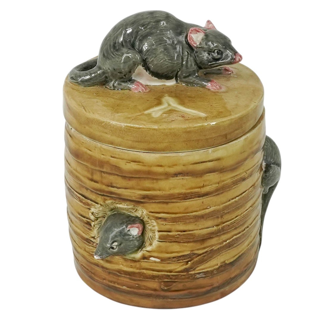 T. Sargent Majolica Cheese Lidded Jar w/ Mice (1 of 16)