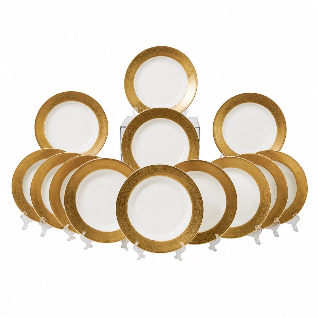 (13 pc) Pickard Gilt Porcelain Bowls: (13 pc) Pickard Gilt Porcelain Bowls 20th century, American A set of thirteen Pickard gilt porcelain bowls. Hallmarked on bottom. One labeled with previous "Devonia Antiques" label. One also gilt mark