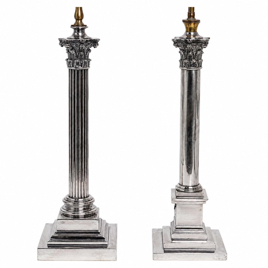 Pair Silver Plated Classical Column Table Lamps (1 of 8)
