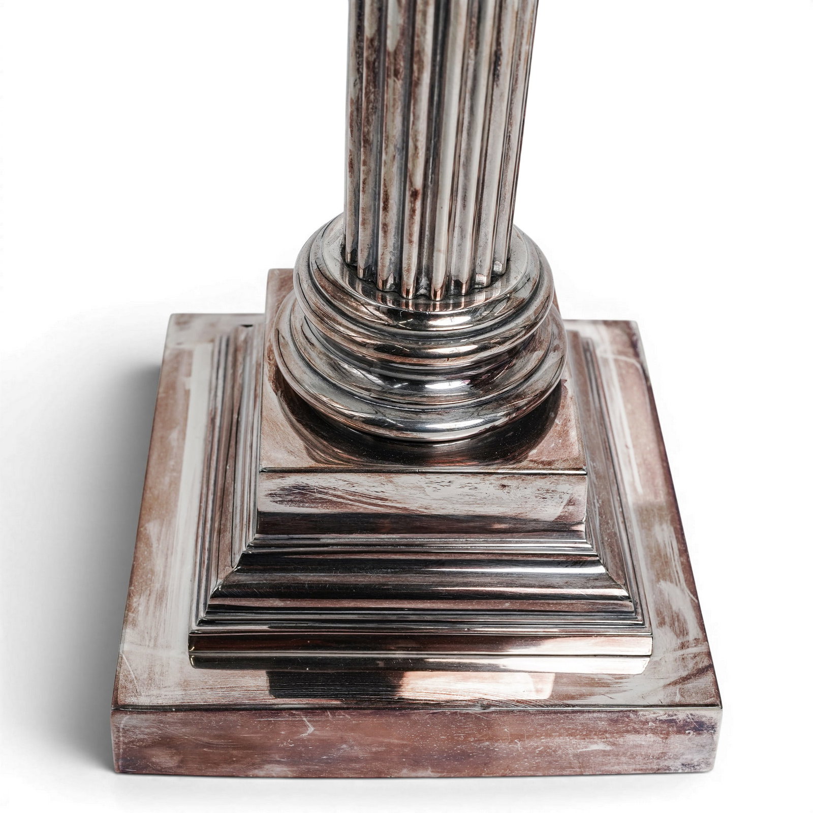 Pair Silver Plated Classical Column Table Lamps - 2