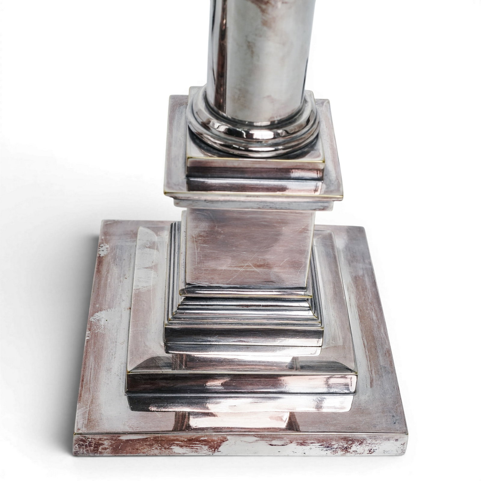 Pair Silver Plated Classical Column Table Lamps - 3