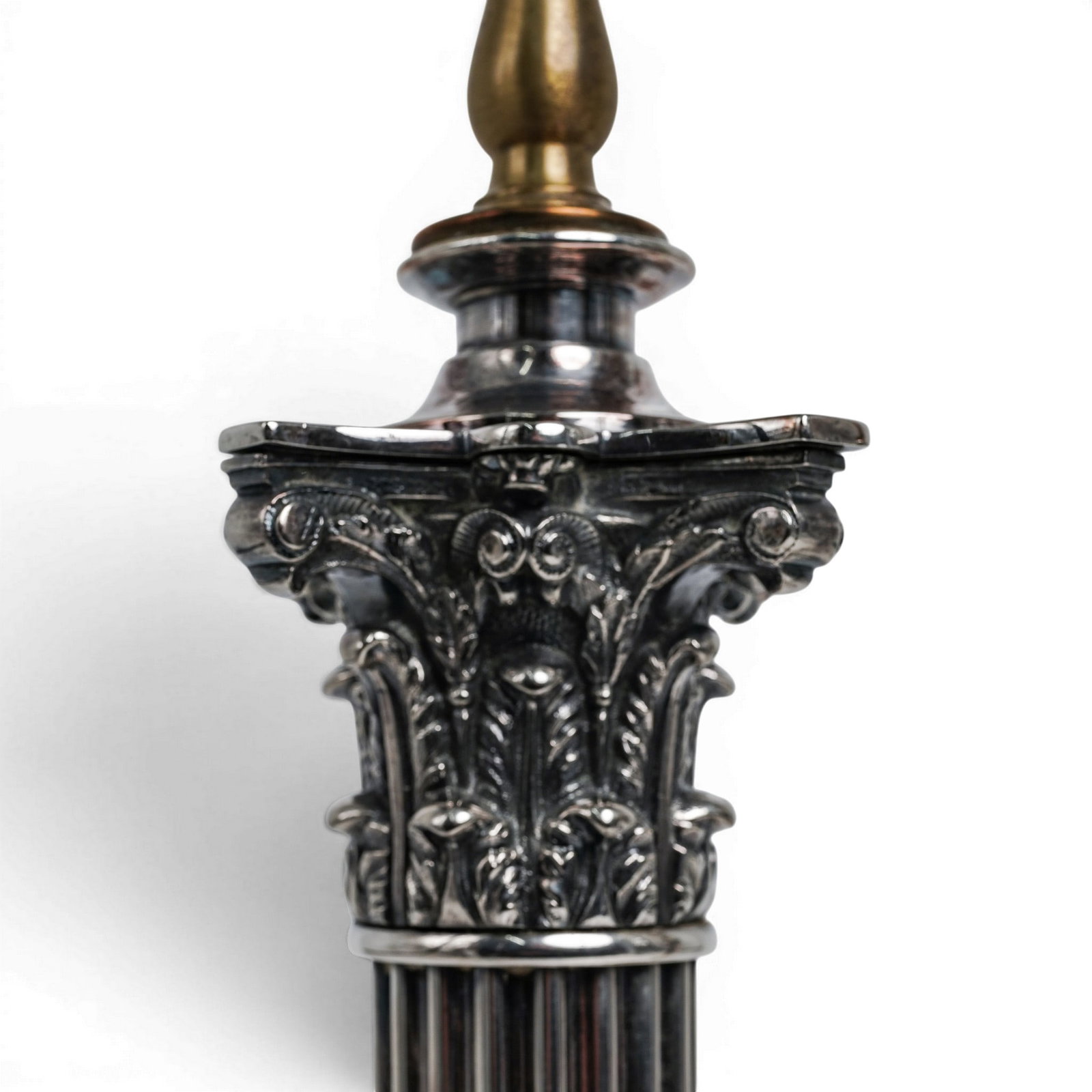 Pair Silver Plated Classical Column Table Lamps - 4