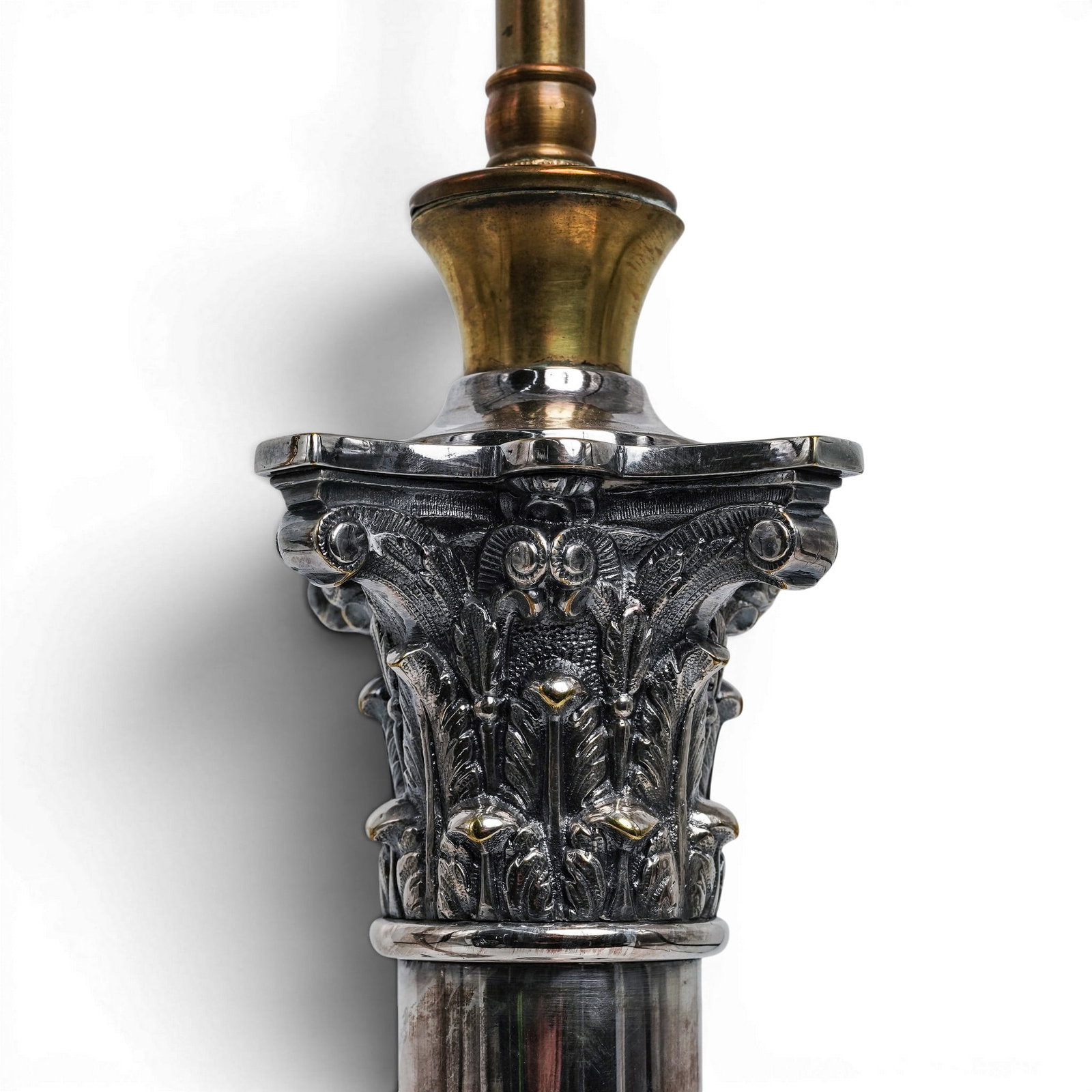Pair Silver Plated Classical Column Table Lamps - 5
