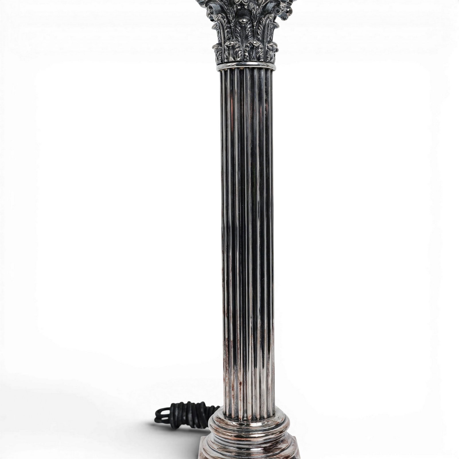 Pair Silver Plated Classical Column Table Lamps - 6