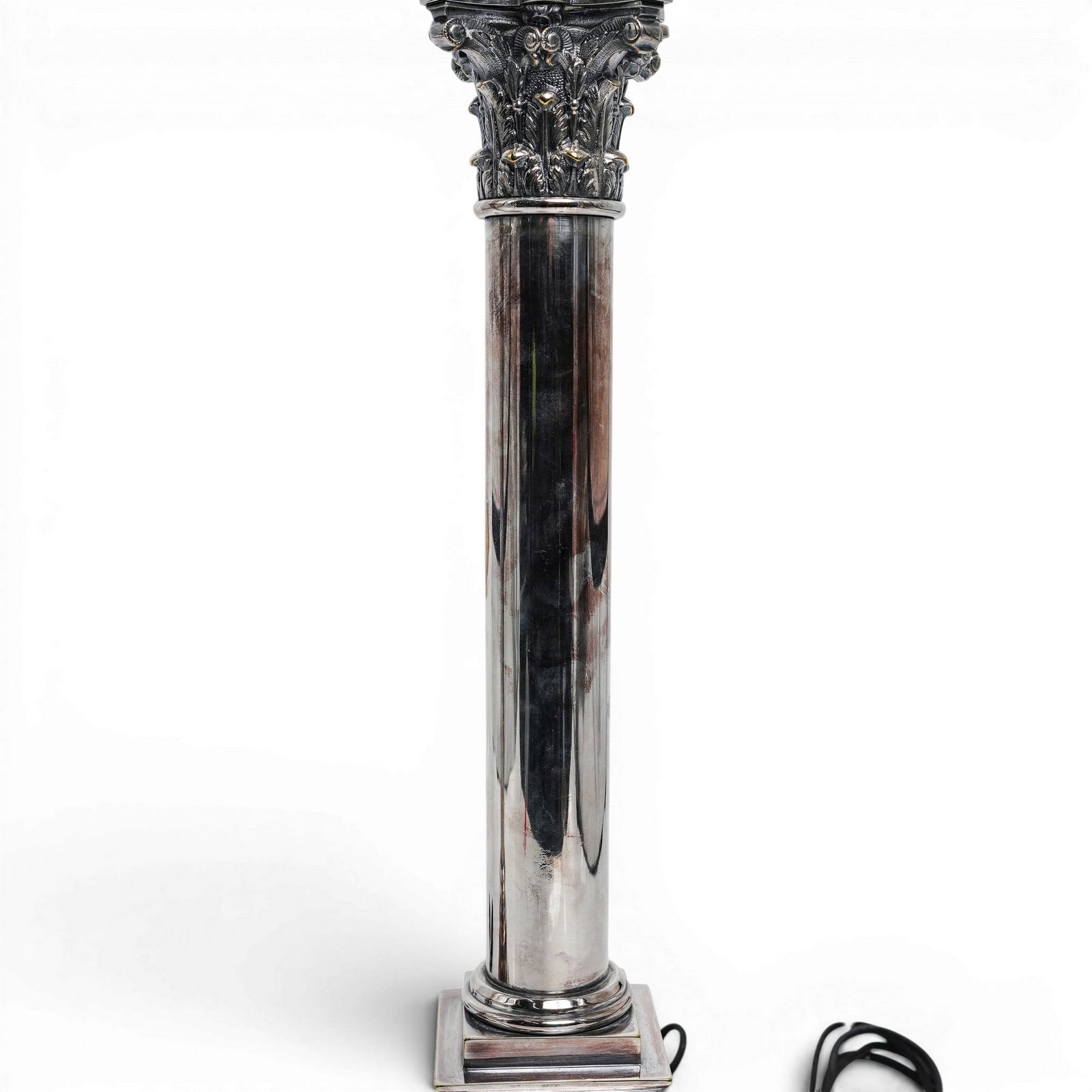 Pair Silver Plated Classical Column Table Lamps - 7