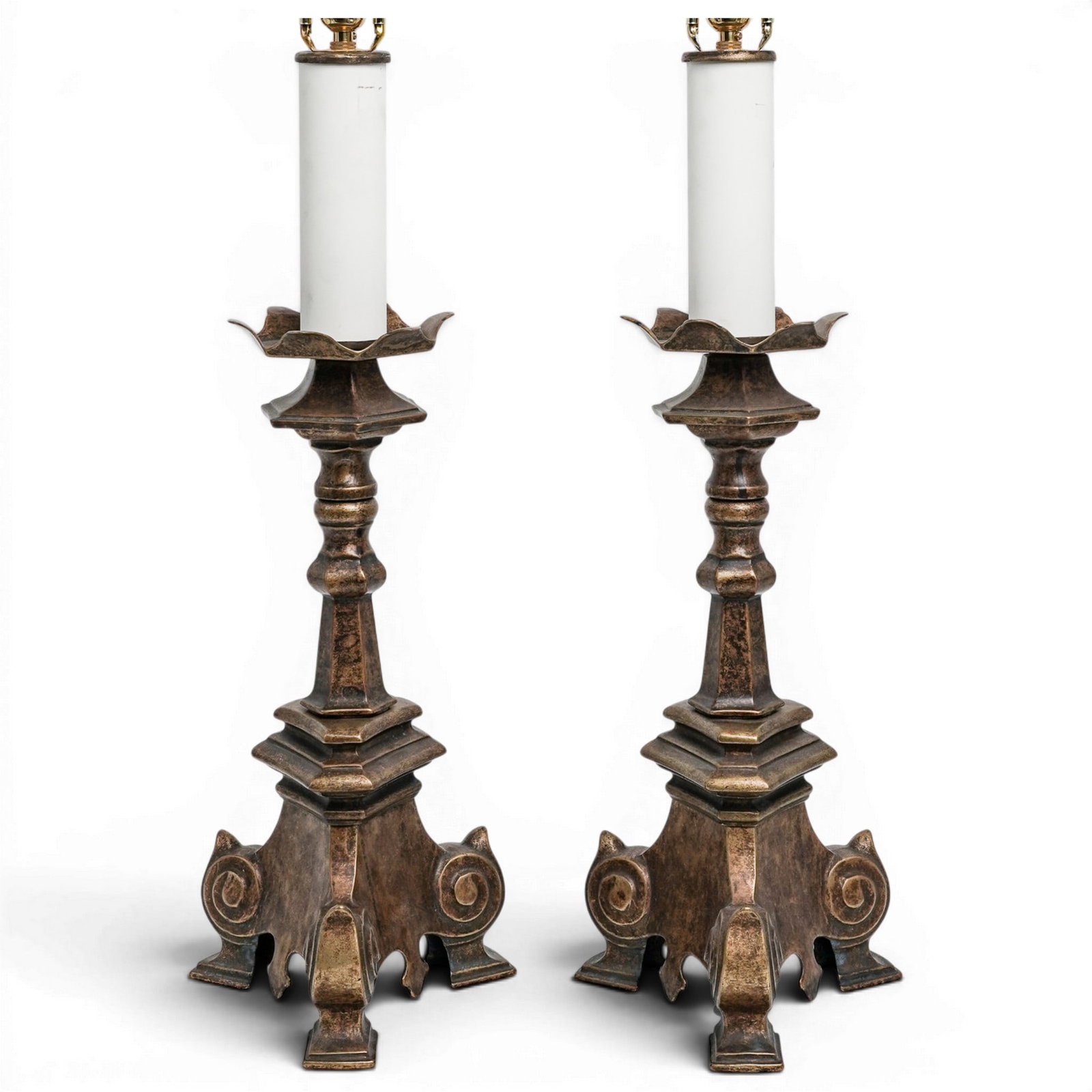 Pair of Italian Gilt Metal Pricket Altar Lamps (1 of 6)