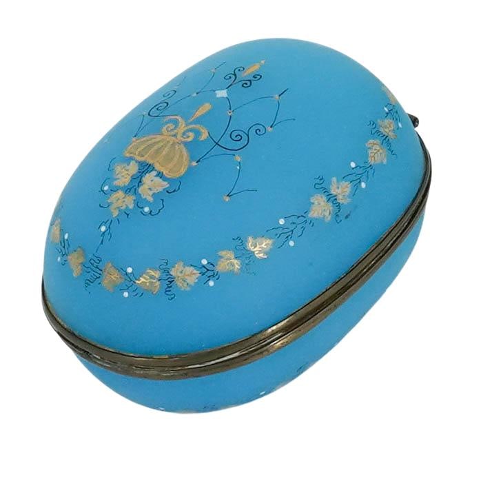 Antique French Blue Opaline & Brass Hinged Egg Box (1 of 9)