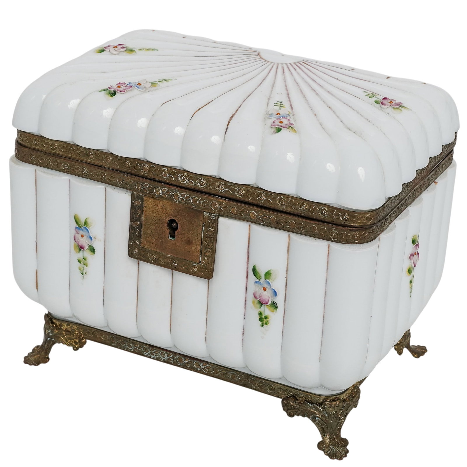 Antique French White Opaline and Painted Glass Box (1 of 6)