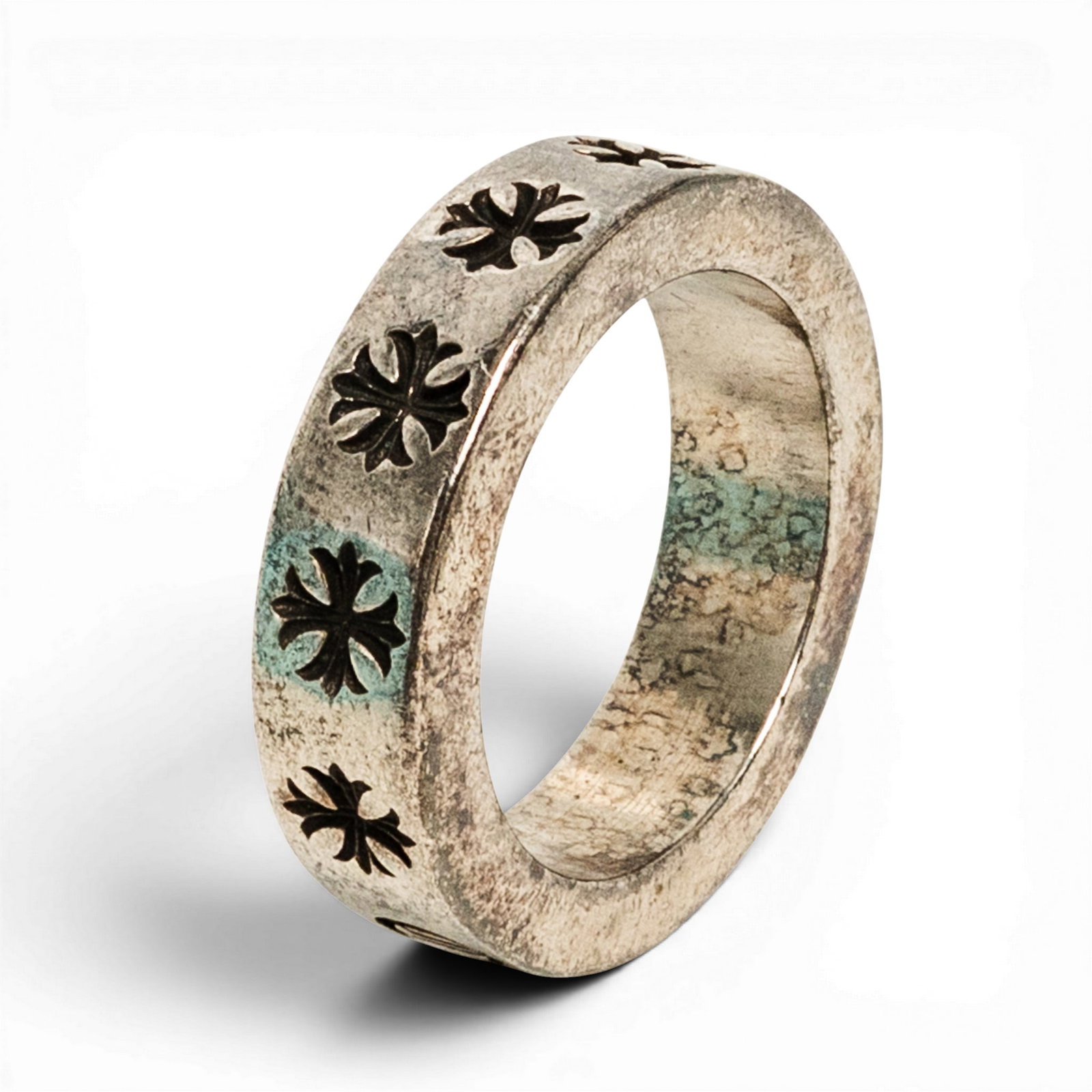 Chrome Hearts "Forever" Sterling Silver Ring: Chrome Hearts "Forever" Sterling Silver Ring c. 2003, USA Chrome Hearts sterling silver 6mm Forever spacer ring featuring the brand's iconic Gothic font engravings with Maltese cross detailing. The