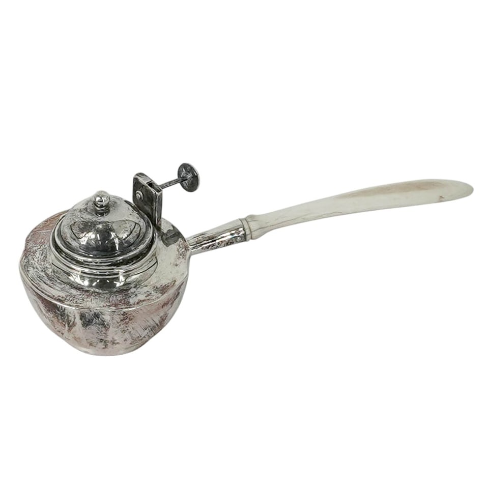 Antique Silver Plated & Bone Oil Lamp: Antique Silver Plated & Bone Oil Lamp Early to mid 20th Cent., American This is an antique silver-plated spirit lamp, historically used as an alcohol burner to heat kettles or brandy warmers. It featu