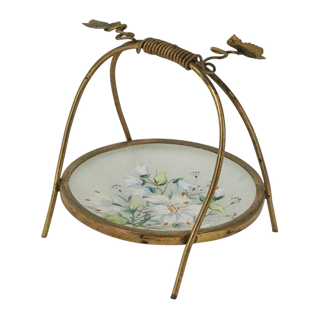 Antique Enameled Glass & Gilt Metal Basket (1 of 9)
