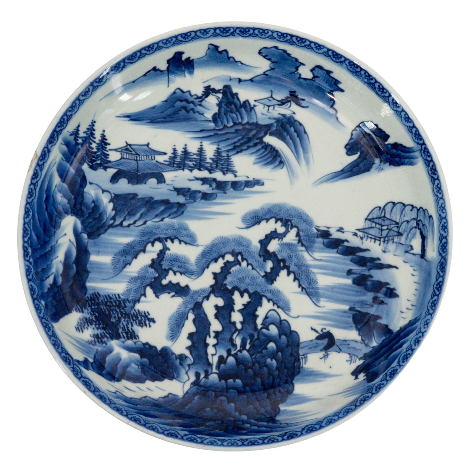 Antique Japanese Sansui Blue & Celadon Plate (1 of 8)