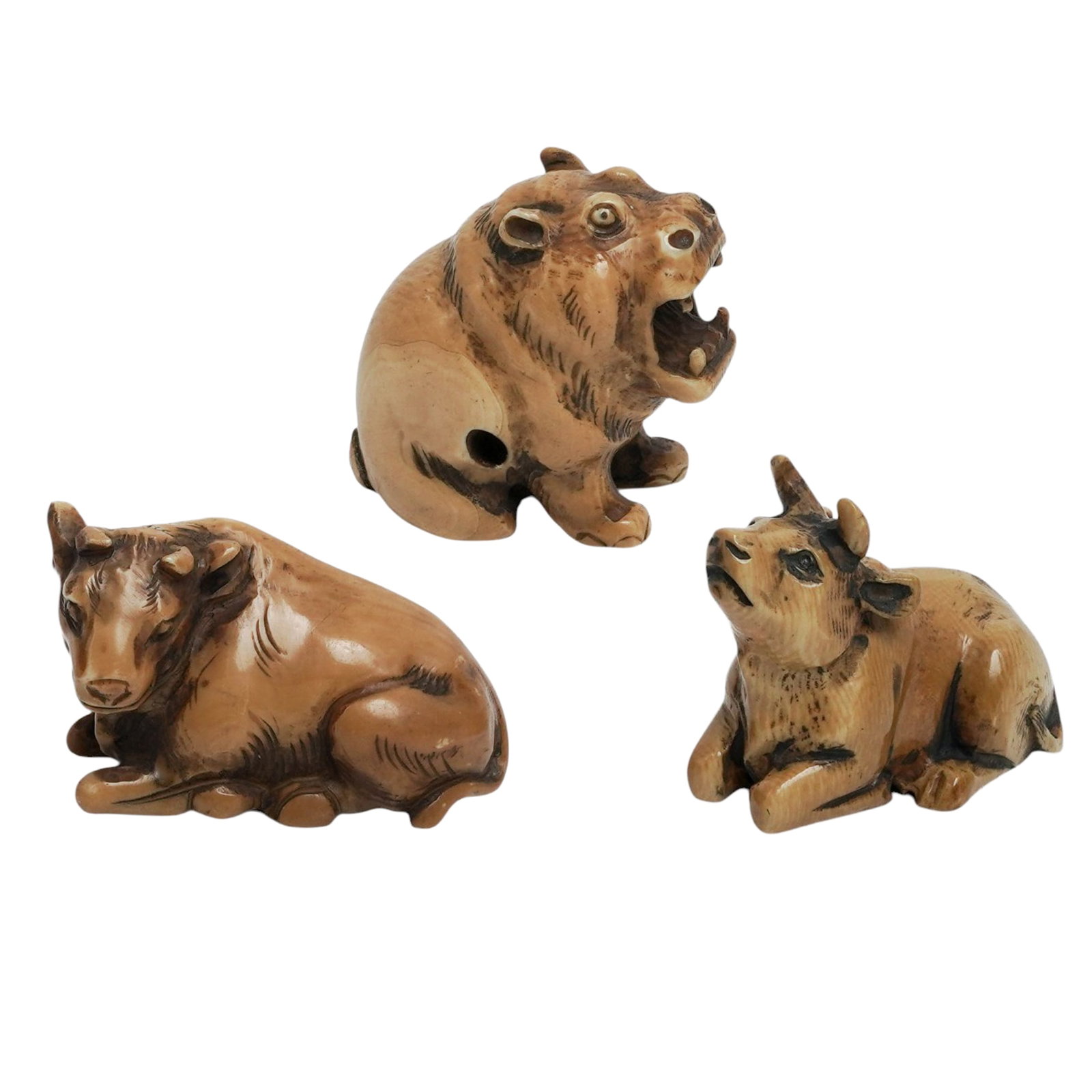 (3pc) Antique Japanese Carved Bone Netsuke Figurines (1 of 17)