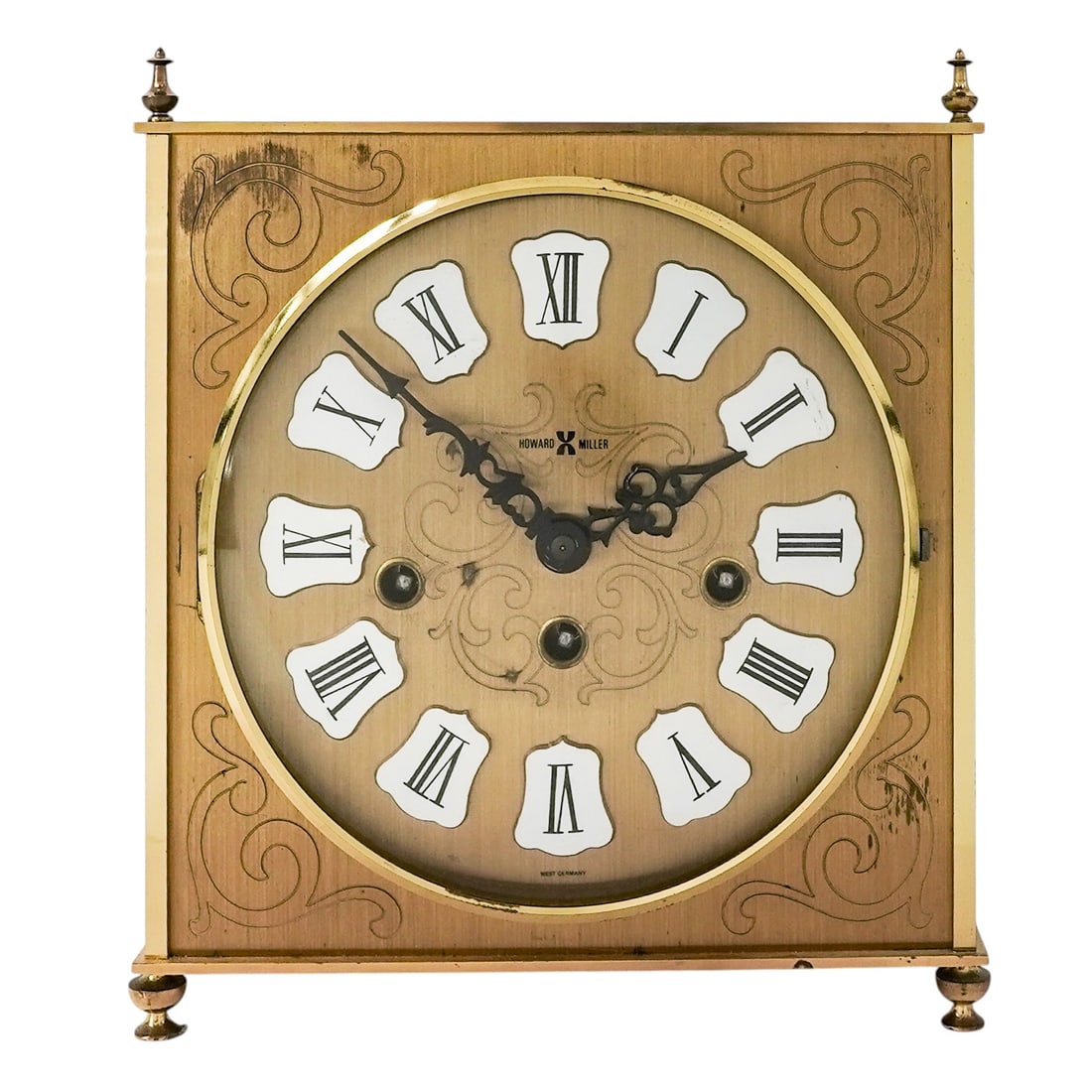 Vintage Howard Miller Westminster Chiming Brass Clock with Key (1 of 16)