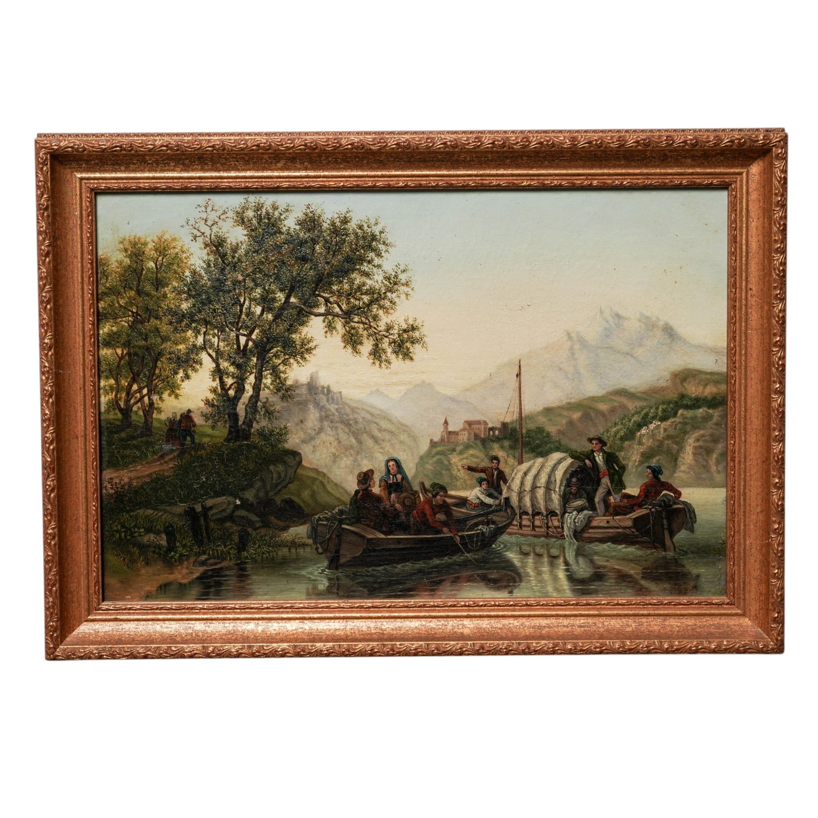 19th Cent. "Boats On A Mountain Lake" Oil Painting (1 of 9)