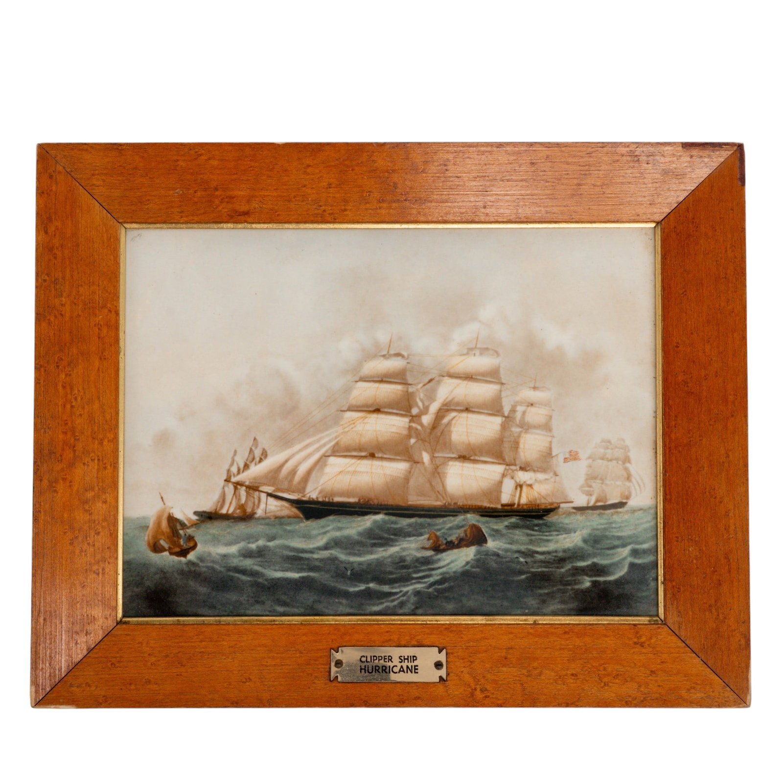 Wedgwood Hurricane Clipper Ship Porcelain Plaque: Wedgwood Hurricane Clipper Ship Porcelain Plaque Late 20th c., England Vintage Wedgwood nautical porcelain plaque featuring a reproduction of an original painting by James E. Buttersworth depicting th