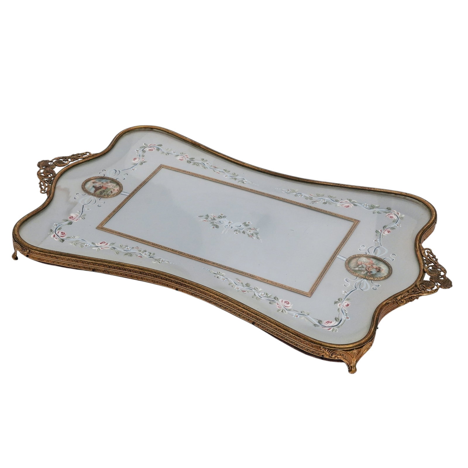 Antique French Ormolu Hand-Painted Vanity Tray (1 of 5)
